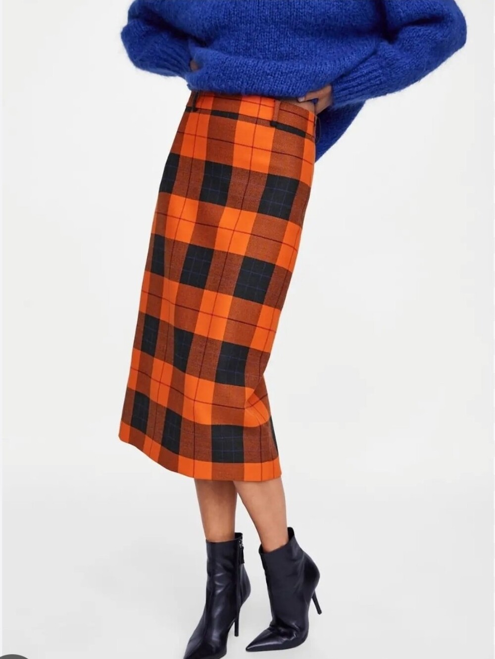 Orange Plaid Zara Pencil Skirt. Size Large